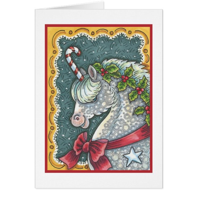 CANDY CANE CHRISTMAS UNICORN GREETING CARD B (Front)