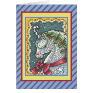 CANDY CANE CHRISTMAS UNICORN GREETING CARD V