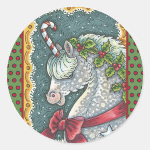 CANDY CANE CHRISTMAS UNICORN, HORSE PONY STICKERS