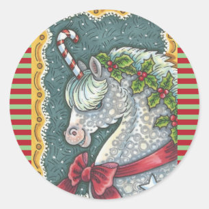 CANDY CANE CHRISTMAS UNICORN, HORSE PONY STICKERS
