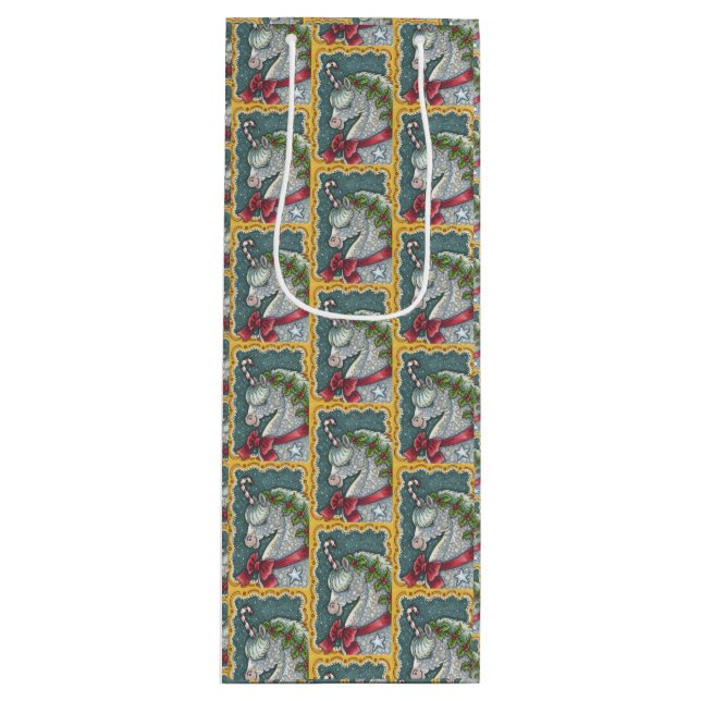 CANDY CANE CHRISTMAS UNICORN, HORSE WINE GIFT BAG (Front)