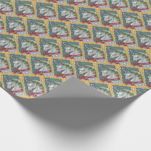 CANDY CANE CHRISTMAS UNICORN, HORSE WRAPPING PAPER (Corner)