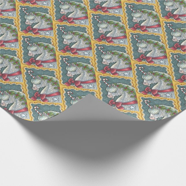 CANDY CANE CHRISTMAS UNICORN, HORSE WRAPPING PAPER (Corner)