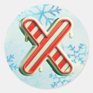 Candy Cane Christmas "X" Sticker, Festive Stripes Classic Round Sticker