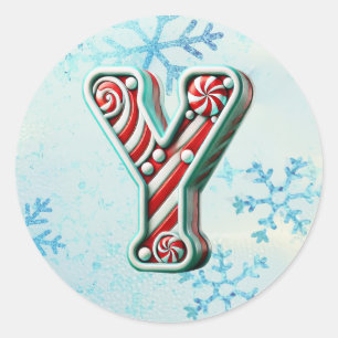 Candy Cane Christmas "Y" Sticker, Festive Stripes Classic Round Sticker