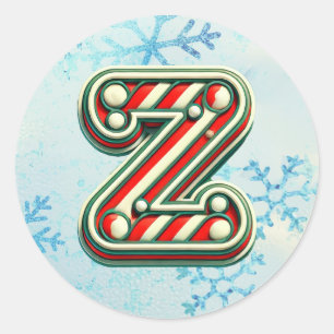 Candy Cane Christmas "Z" Sticker, Festive Stripes Classic Round Sticker
