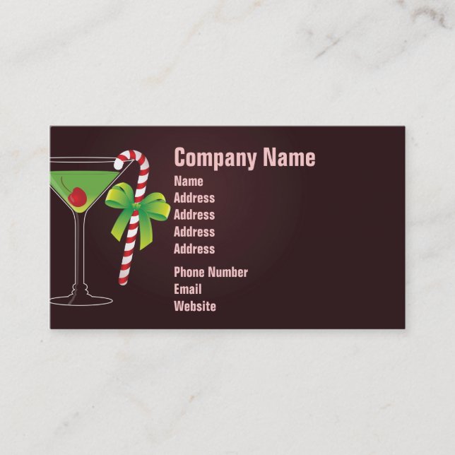 Candy Cane Cocktail Christmas Business Card (Front)