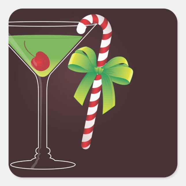 Candy Cane Cocktail Christmas Square Sticker (Front)