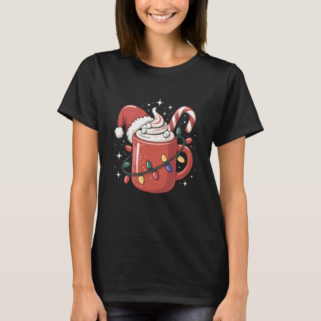 Candy Cane Cocoa Mug Christmas Lights Santa Hat Ki T-Shirt (Front)