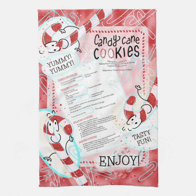 Candy Cane Cookies DIY Christmas Recipe  Tea Towel (Vertical)
