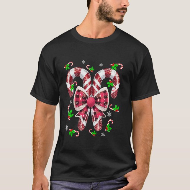 Candy Cane Coquette Bow Christmas Lights Tie Dye X T-Shirt (Front)