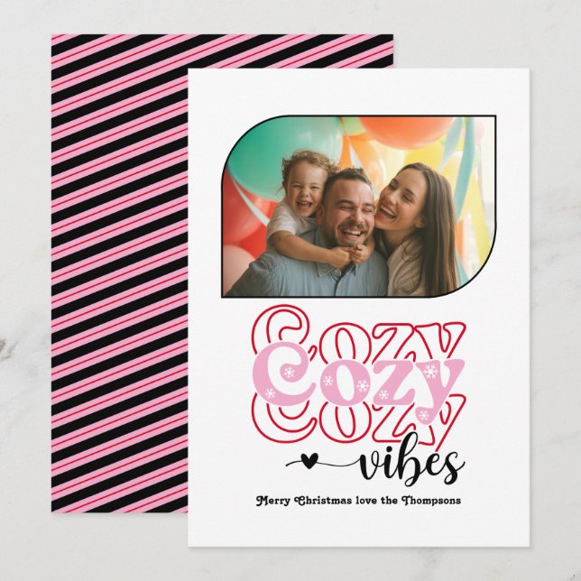 Candy Cane Cosy Vibes Only Christmas Photo Holiday Card (Front/Back)