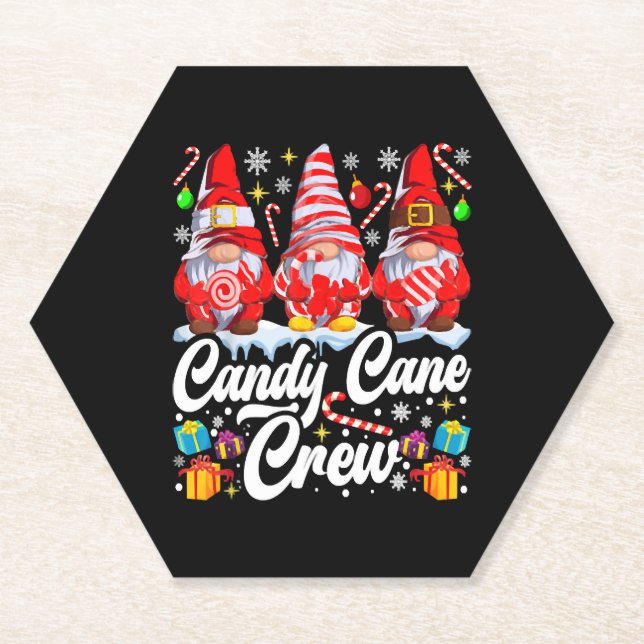 Candy Cane Crew Christmas Candy Lover Gnome Paper Coaster (Front)