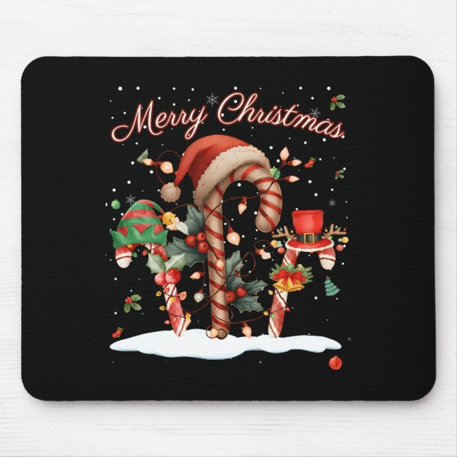 Candy Cane Crew Christmas Elf Hat Santa Holiday De Mouse Mat (Front)