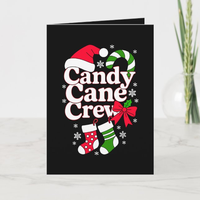 Candy Cane Crew Christmas Santa Hat Snowflake Card (Front)