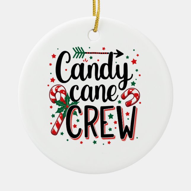 Candy cane crew Christmas snack Matching Cousins Ceramic Tree Decoration (Front)