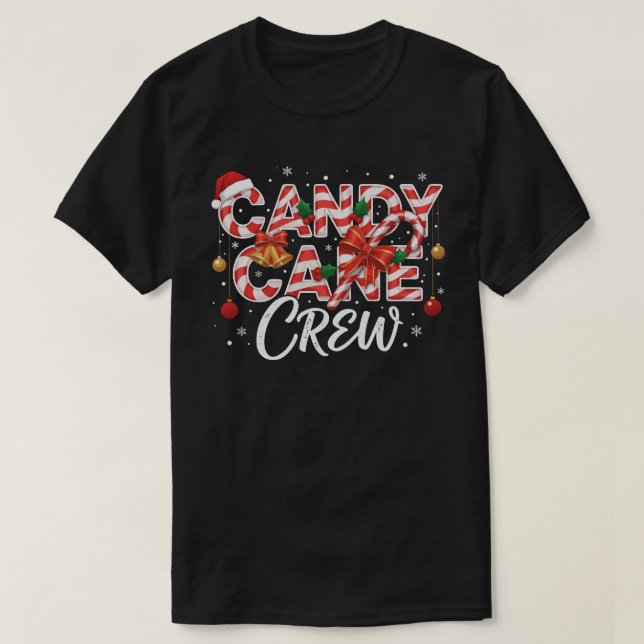 Candy Cane Crew Christmas T-Shirt – Festive Red  (Design Front)