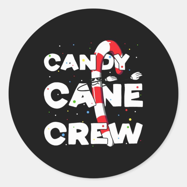 Candy Cane Crew Fun Christmas Candy Lover Dancing  Classic Round Sticker (Front)