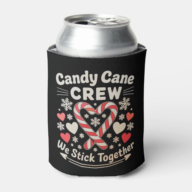 Candy Cane Crew Heart Holiday Matching Family Xmas Can Cooler (Can Front)