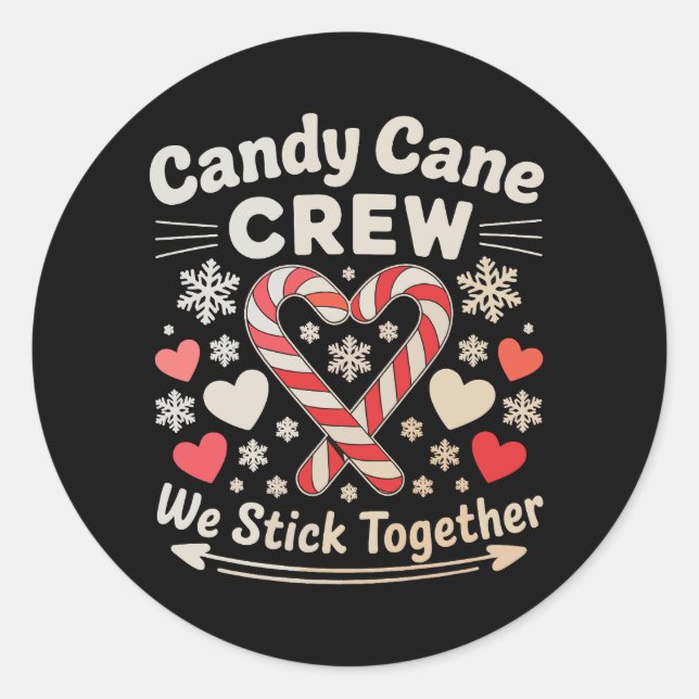 Candy Cane Crew Heart Holiday Matching Family Xmas Classic Round Sticker (Front)
