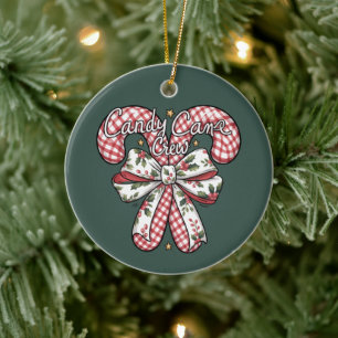 Candy Cane Crew Preppy Christmas Holiday  Ceramic Tree Decoration