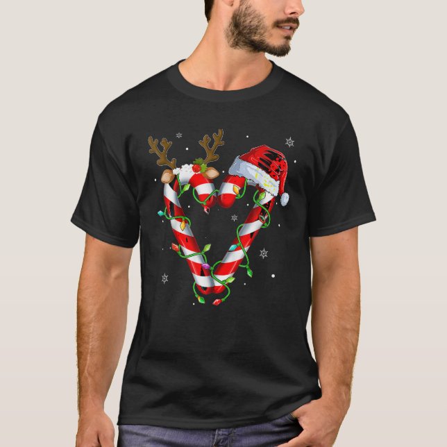 Candy Cane Crew Santa Christmas Lights Xmas T-Shirt (Front)