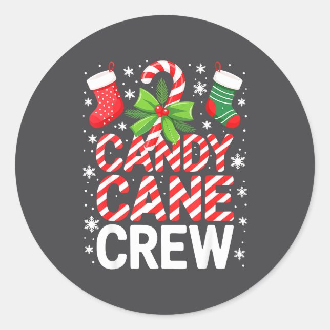 Candy Cane Crew Shirt Adult Men Women Kids Christm Classic Round Sticker (Front)