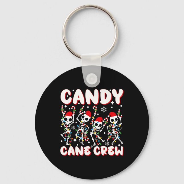 Candy Cane Crew Skeleton Christmas Candy Lover Xma Key Ring (Front)