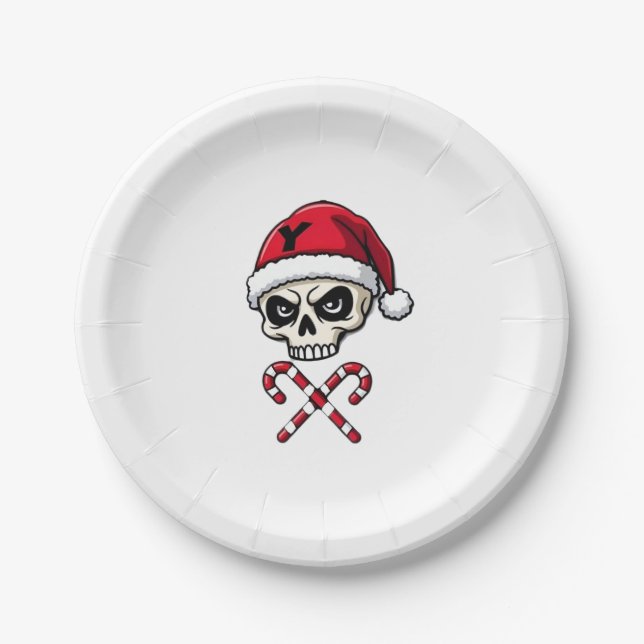 Candy Cane Crew Skull Christmas 2025 Funny Men Boy Paper Plate (Front)