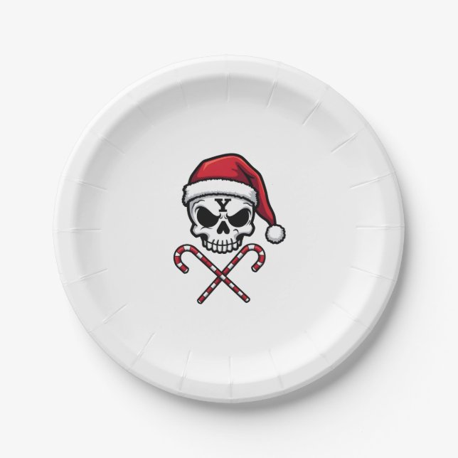 Candy Cane Crew Skull Christmas 2025 Funny Men Boy Paper Plate (Front)