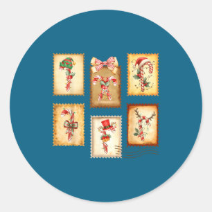 Candy Cane Crew Vintage Stamp Christmas Holiday Xm Classic Round Sticker