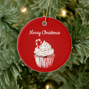 Candy Cane Cupcake Christmas Ceramic Tree Decoration