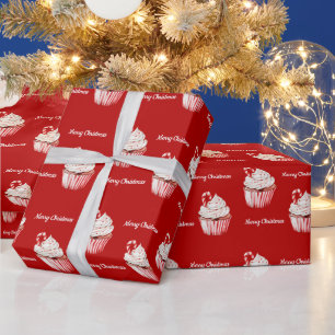 Candy Cane Cupcake Christmas Wrapping Paper