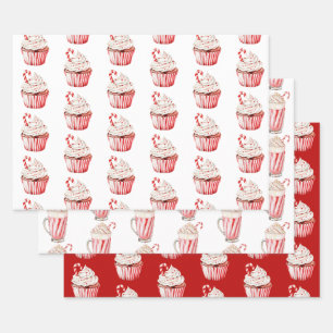 Candy Cane Cupcake Christmas Wrapping Paper Sheet