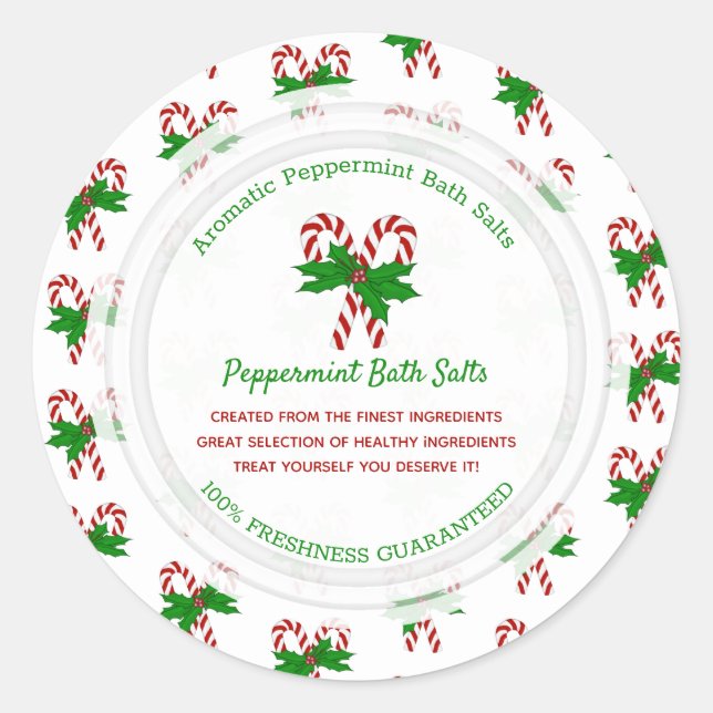 Candy Cane Custom Classic Round Sticker (Front)