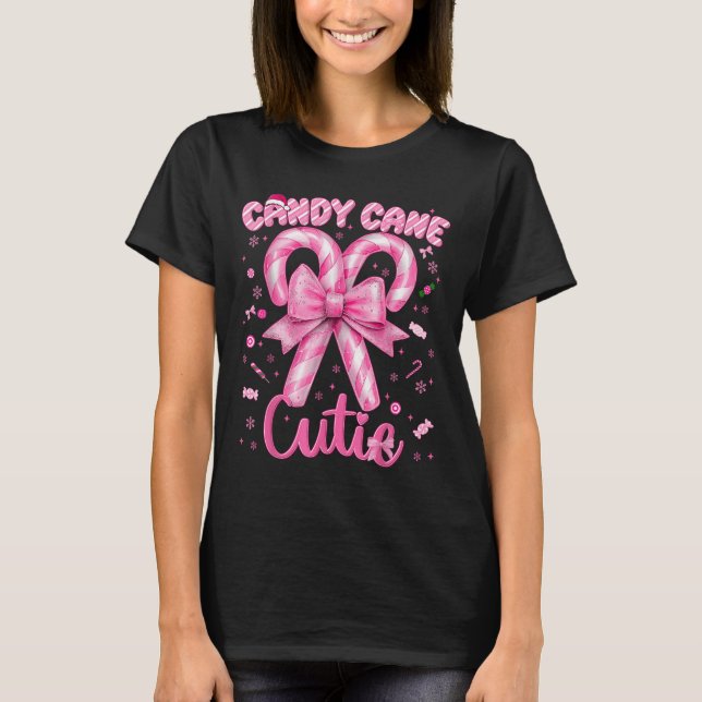 Candy Cane Cutie Coquette Pyjamas Pjs Christmas Xm T-Shirt (Front)