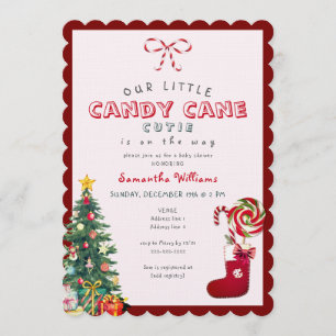 Candy Cane Cutie December Holiday Baby Shower Invitation