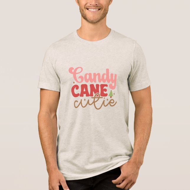 Candy Cane Cutie Retro Groovy Christmas Holidays Tri-Blend Shirt (Front)