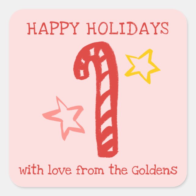 Candy Cane Doodle CHRISTMAS Holiday To From Label (Front)