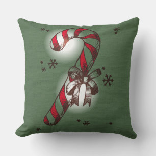 Candy Cane/Dove Linen Christmas Pillow