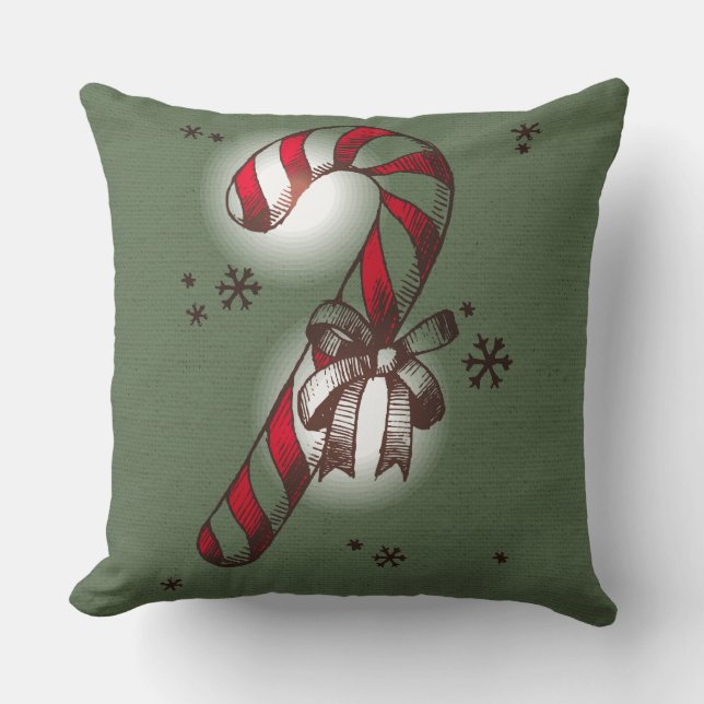 Candy Cane/Dove Linen Christmas Pillow (Front)