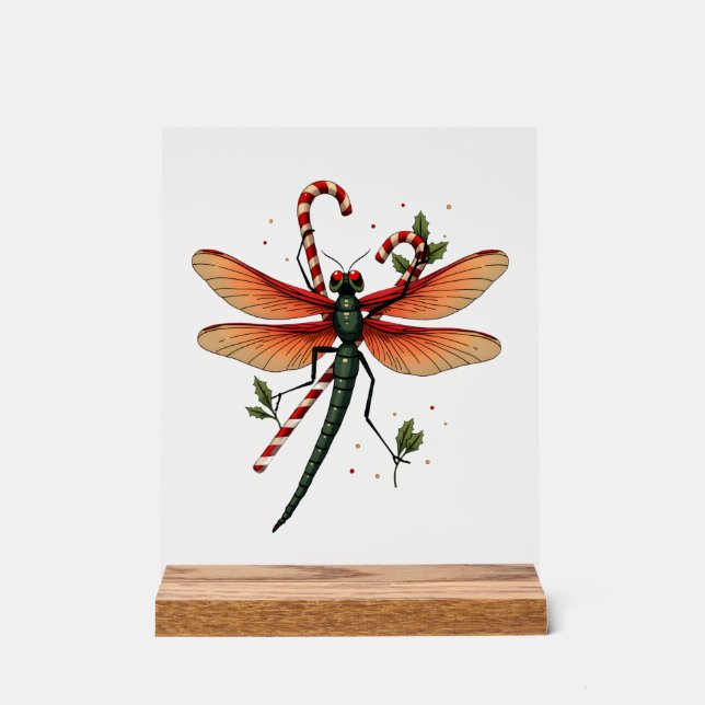 Candy Cane Dragonfly Acrylic Sign (Front)