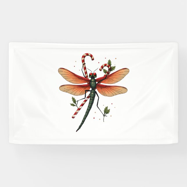 Candy Cane Dragonfly Banner (Horizontal)