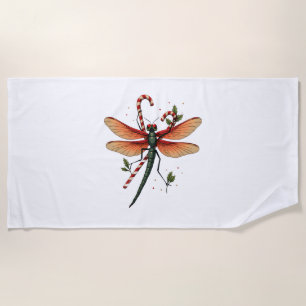 Candy Cane Dragonfly Beach Towel