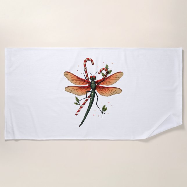 Candy Cane Dragonfly Beach Towel (Front)