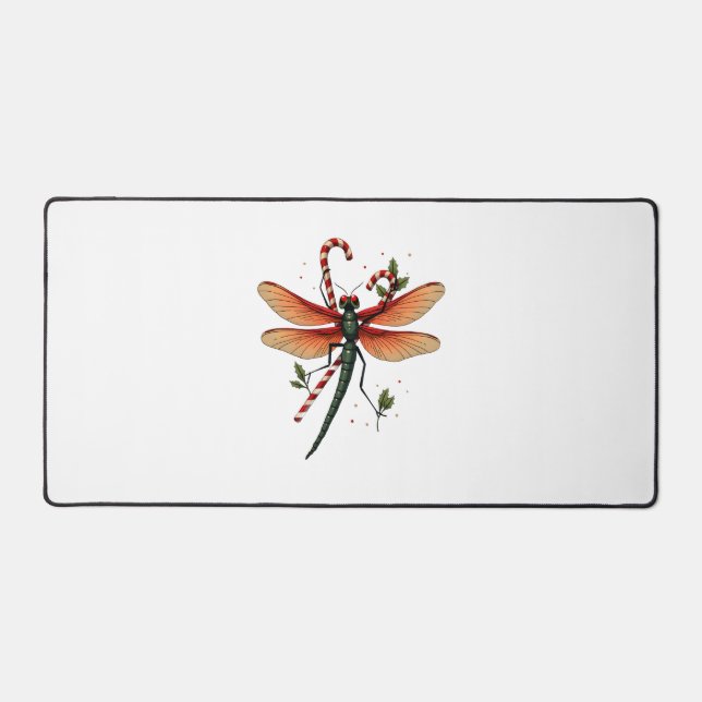 Candy Cane Dragonfly Desk Mat (Front)