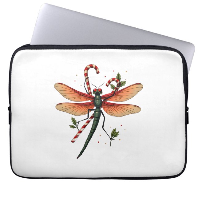 Candy Cane Dragonfly Laptop Sleeve (Front)