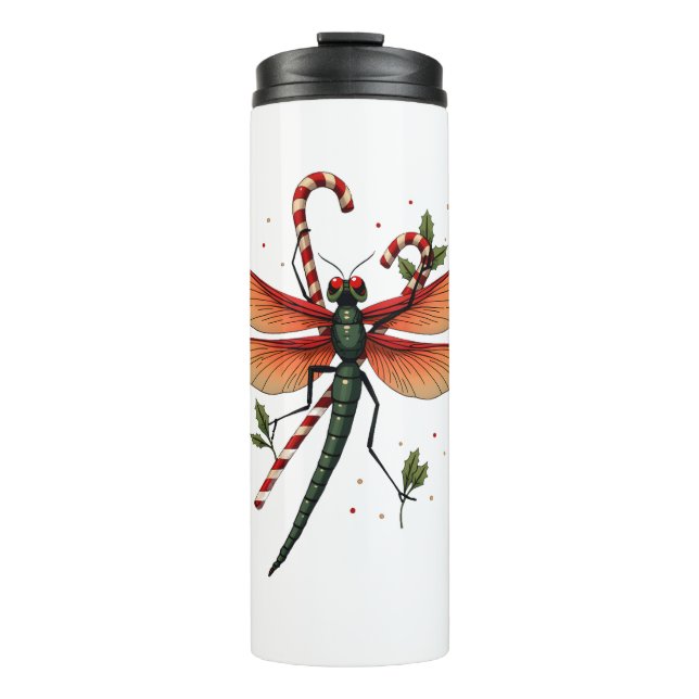 Candy Cane Dragonfly Thermal Tumbler (Front)