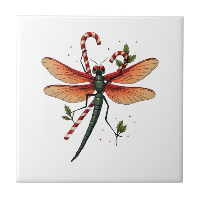 Candy Cane Dragonfly Tile (Front)