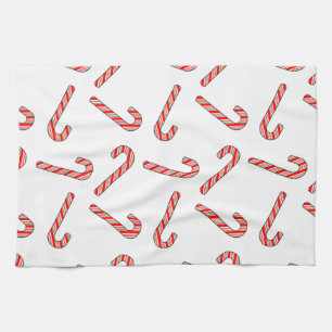 Candy Cane Drawings In Red Green White Tea Towel